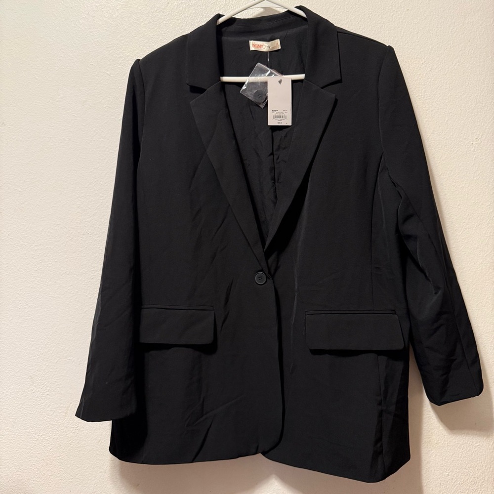 InTempo Classic‎ Black Women's Blazer Size 1X Button Front LongSleeve New